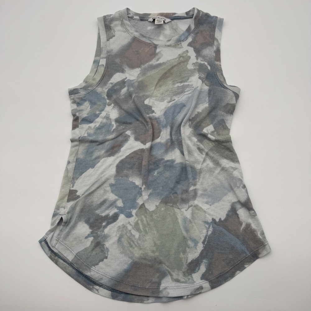 Athleta Women Blue Green Watercolor Print Muscle Tank Top Size S Slub Knit